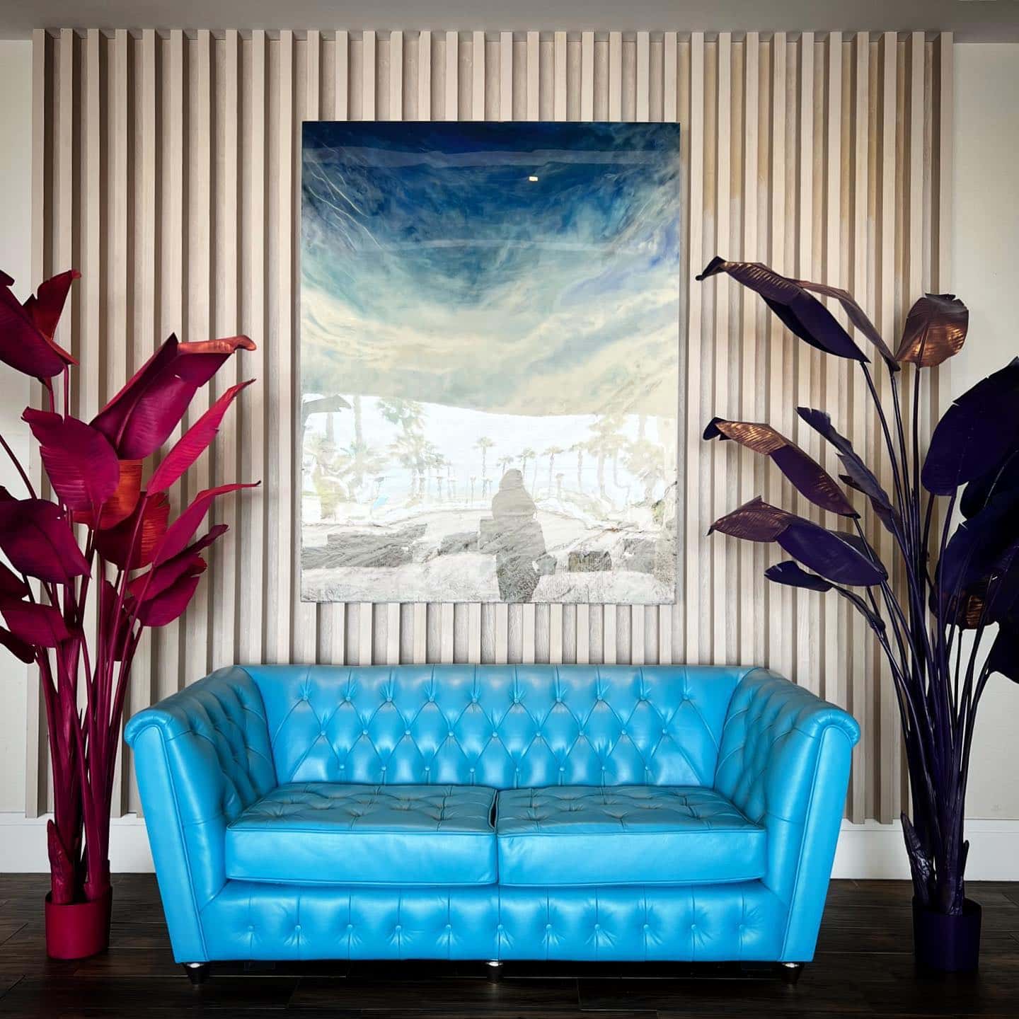 Colorblock palm-and-floral wall